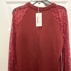 Maroon blouse with lace sleeves